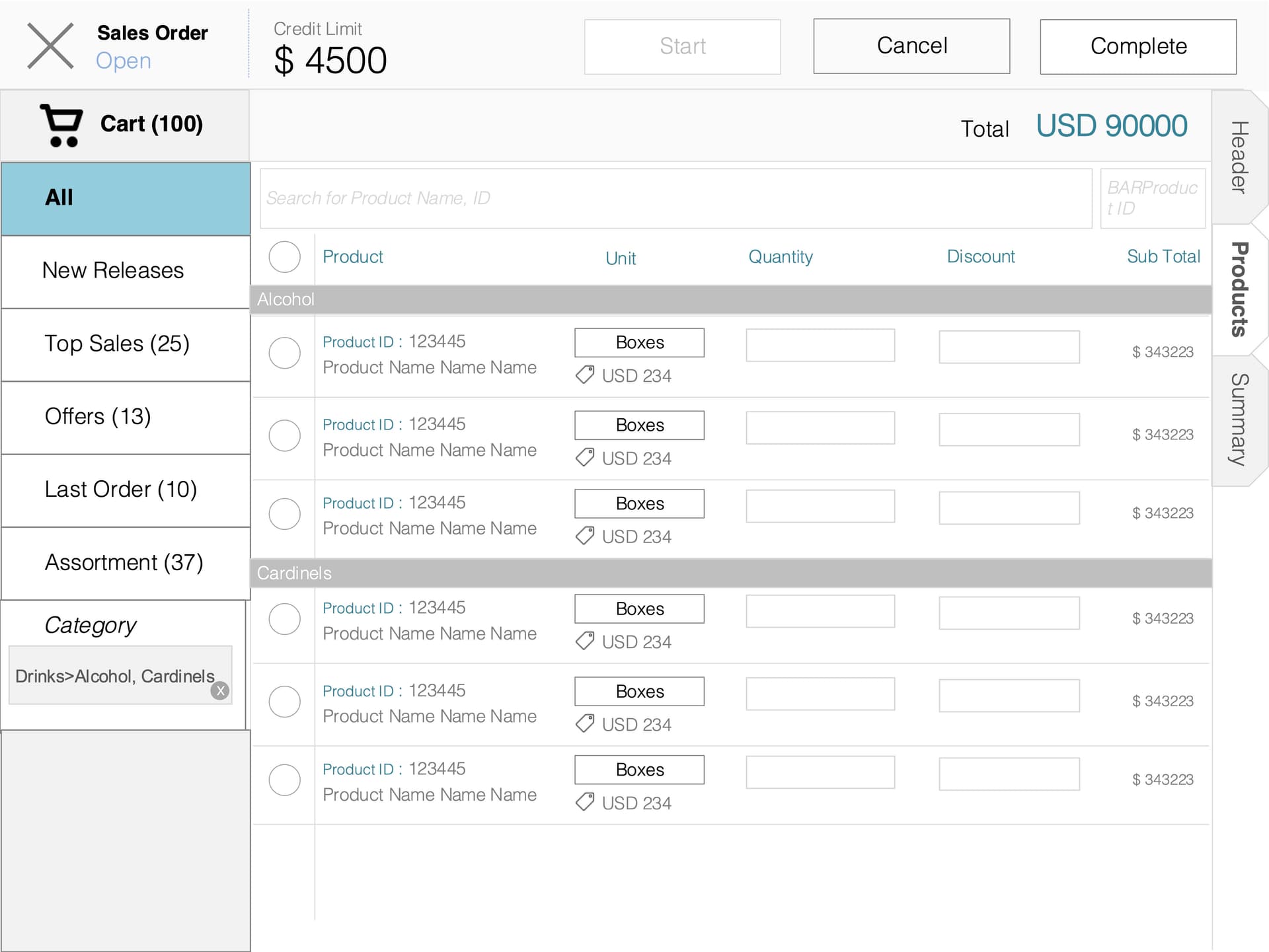 Field Sales application screens